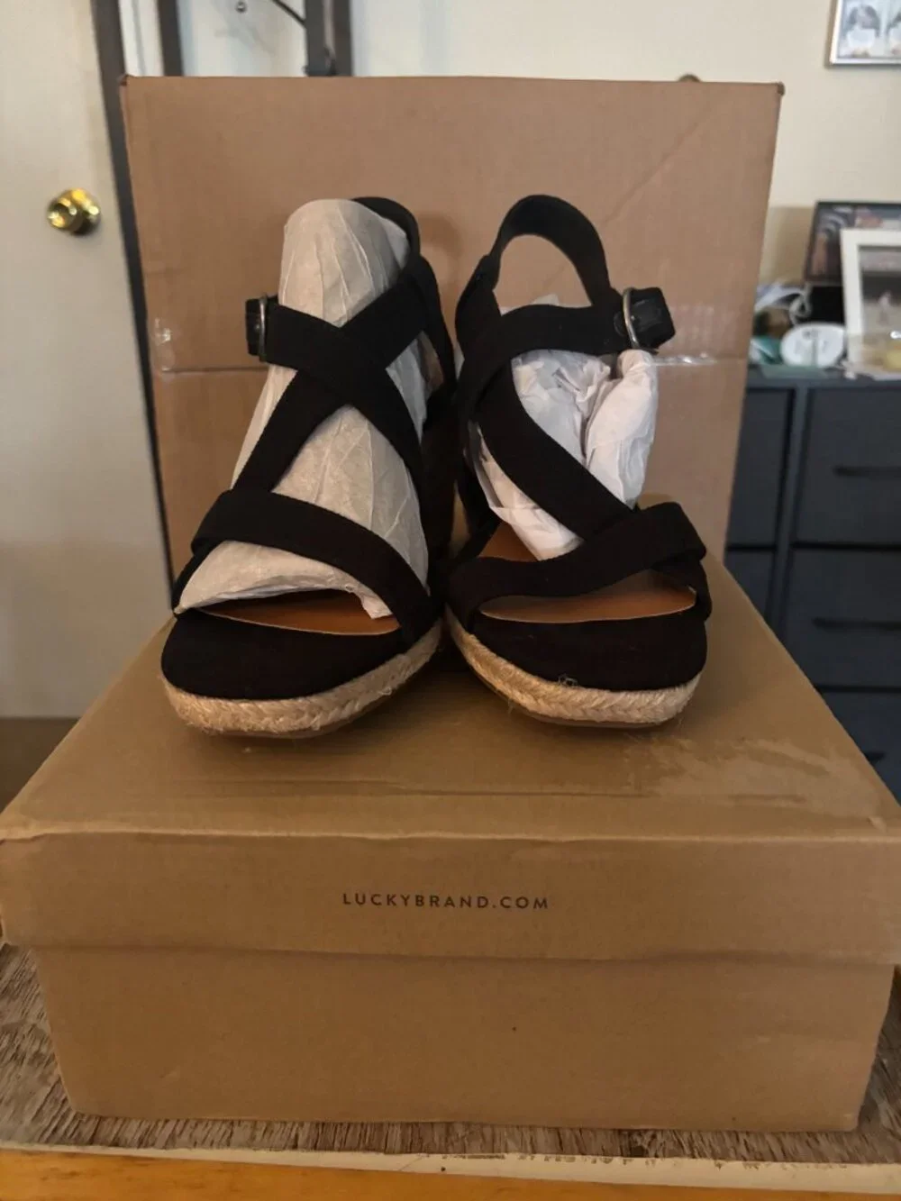 Lucky Heavy Black Canvas Wedge 8.5